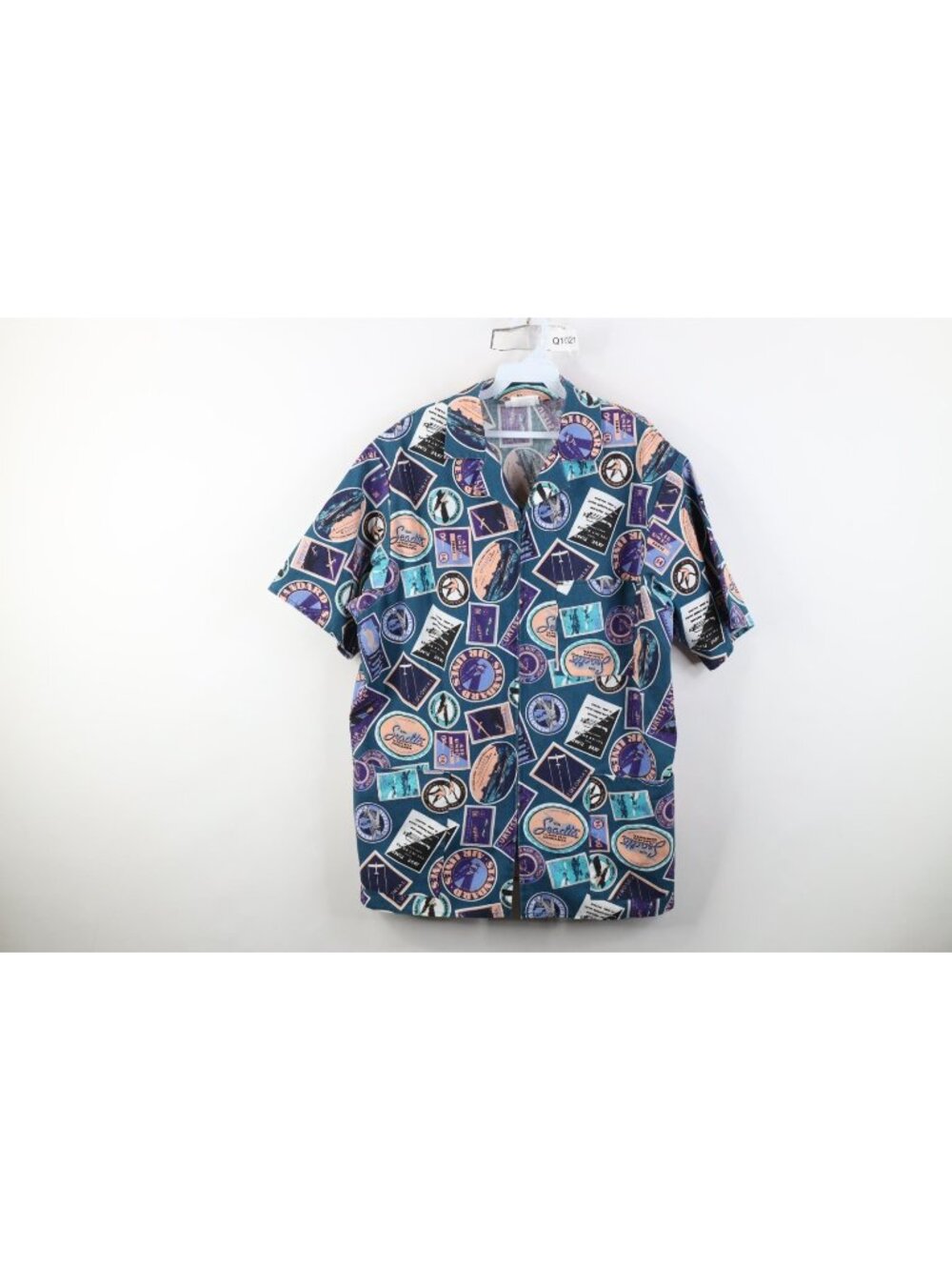 Deadstock Vtg 90s Mens Medium Airplane Stamp Camp Collar Zip Shirt Jacket USA